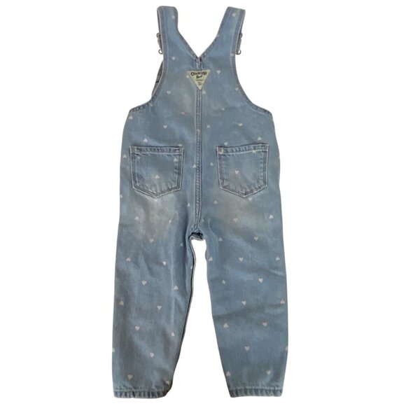 OshKosh Bgosh Baby Girl Denim Heart Print Overalls 18M Light Wash Snap Legs - Picture 3 of 6